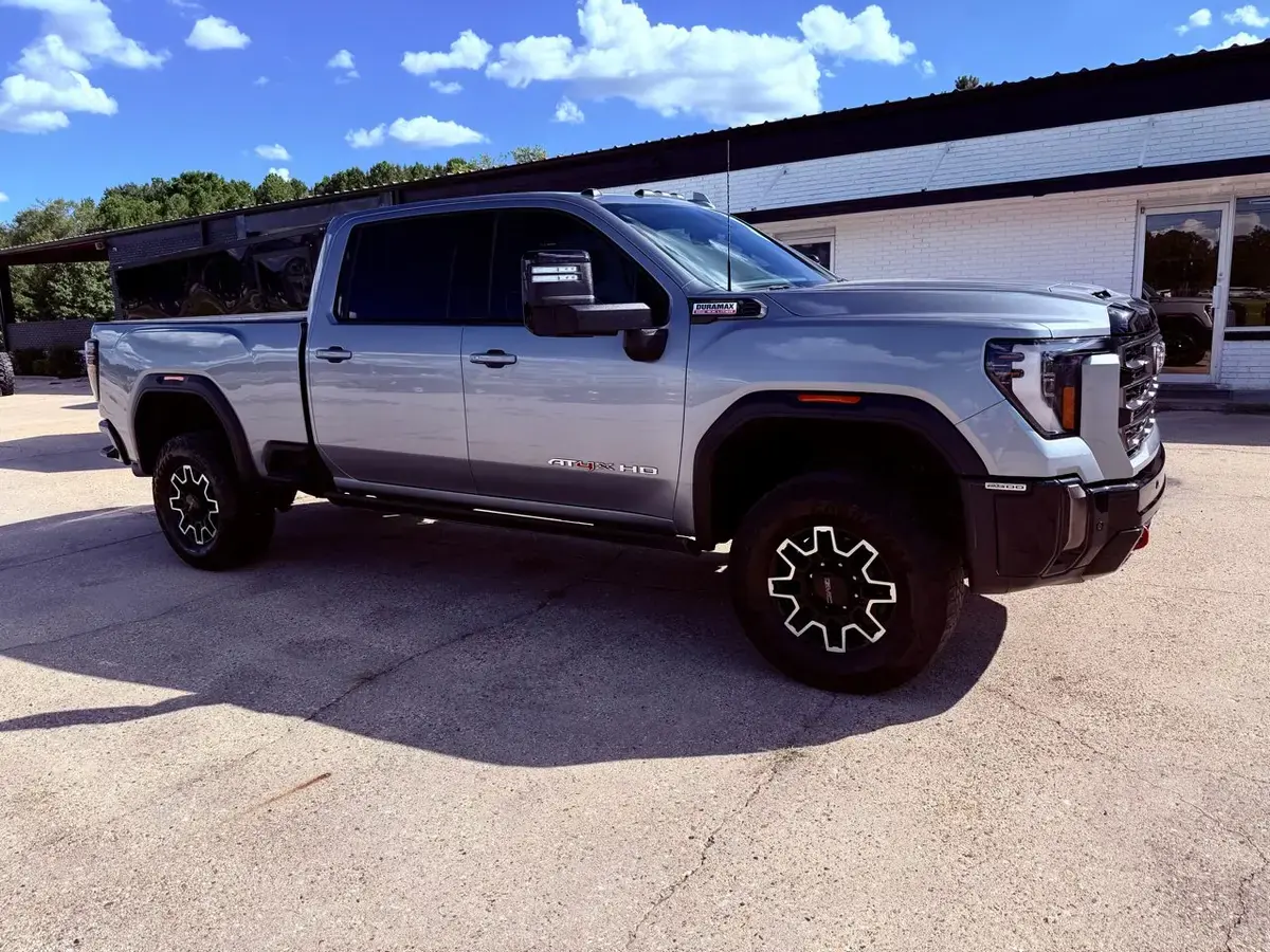 Silver GMC Sierra pickup on the lot at Dykes Motors